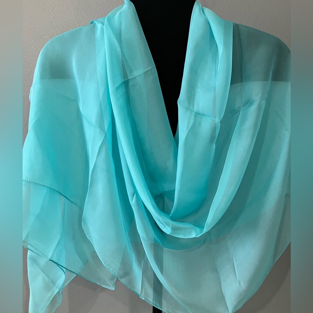 100% silk scarf shawl solid aqua blue